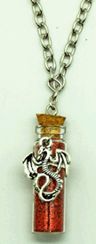 Dragon on Red Glitter Bottle Necklace